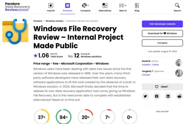 Windows File Recovery Review – Internal Project Made Public